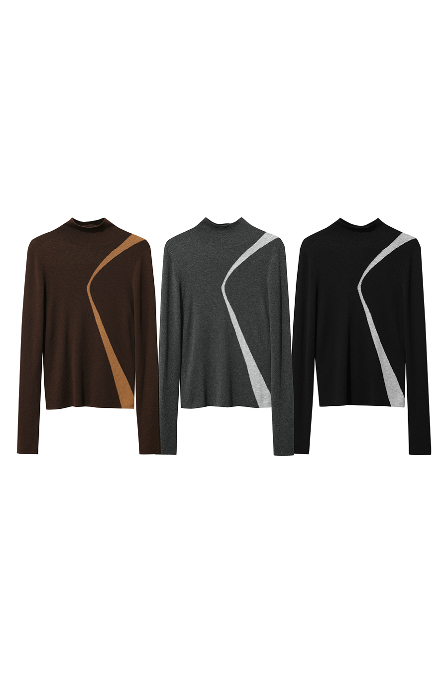 Turtleneck Color Block Slim Fit Sweater|AMII-AMII.com