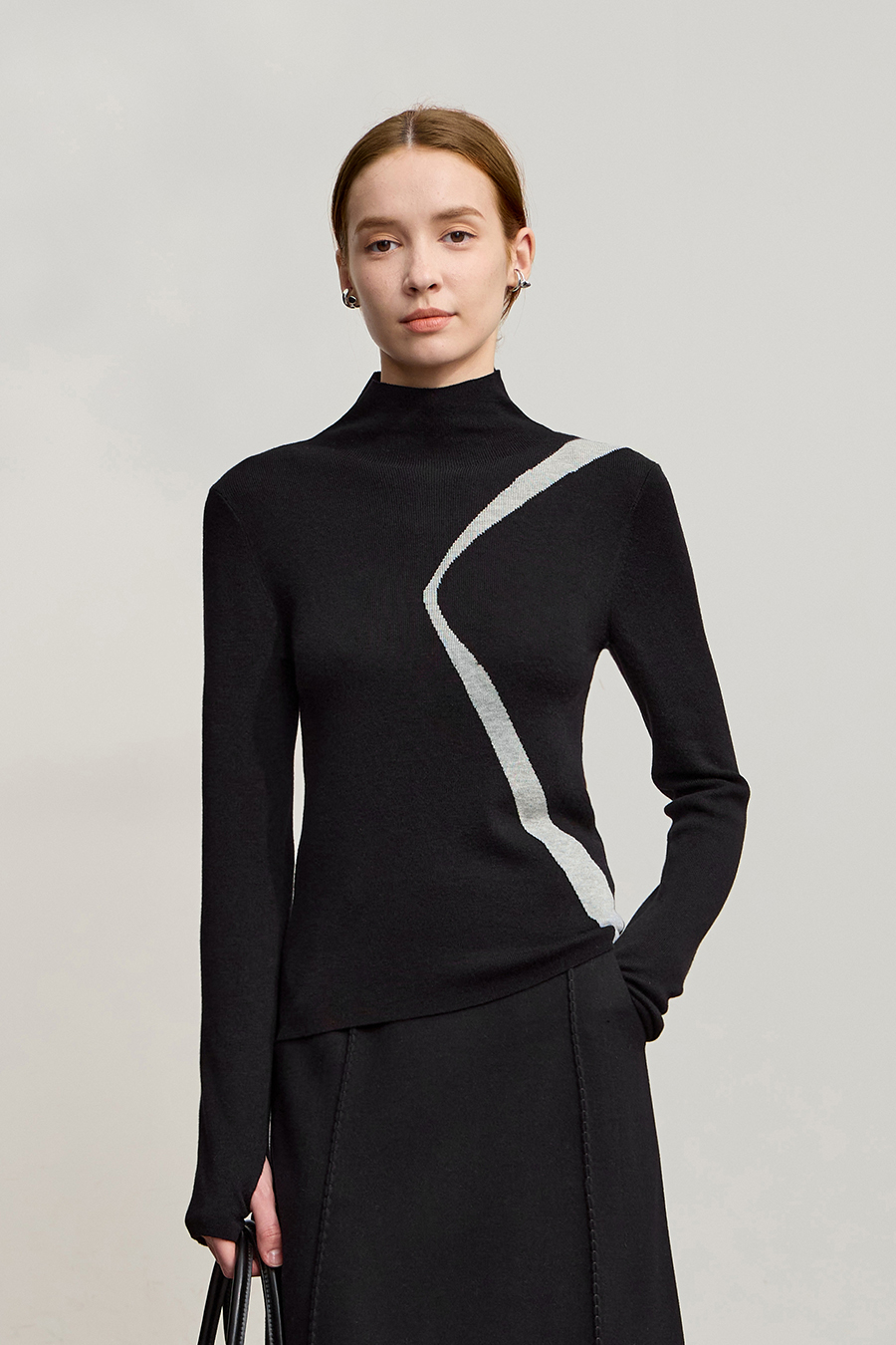 Turtleneck Color Block Slim Fit Sweater|AMII-AMII.com