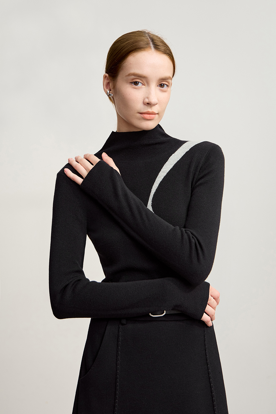 Turtleneck Color Block Slim Fit Sweater|AMII-AMII.com