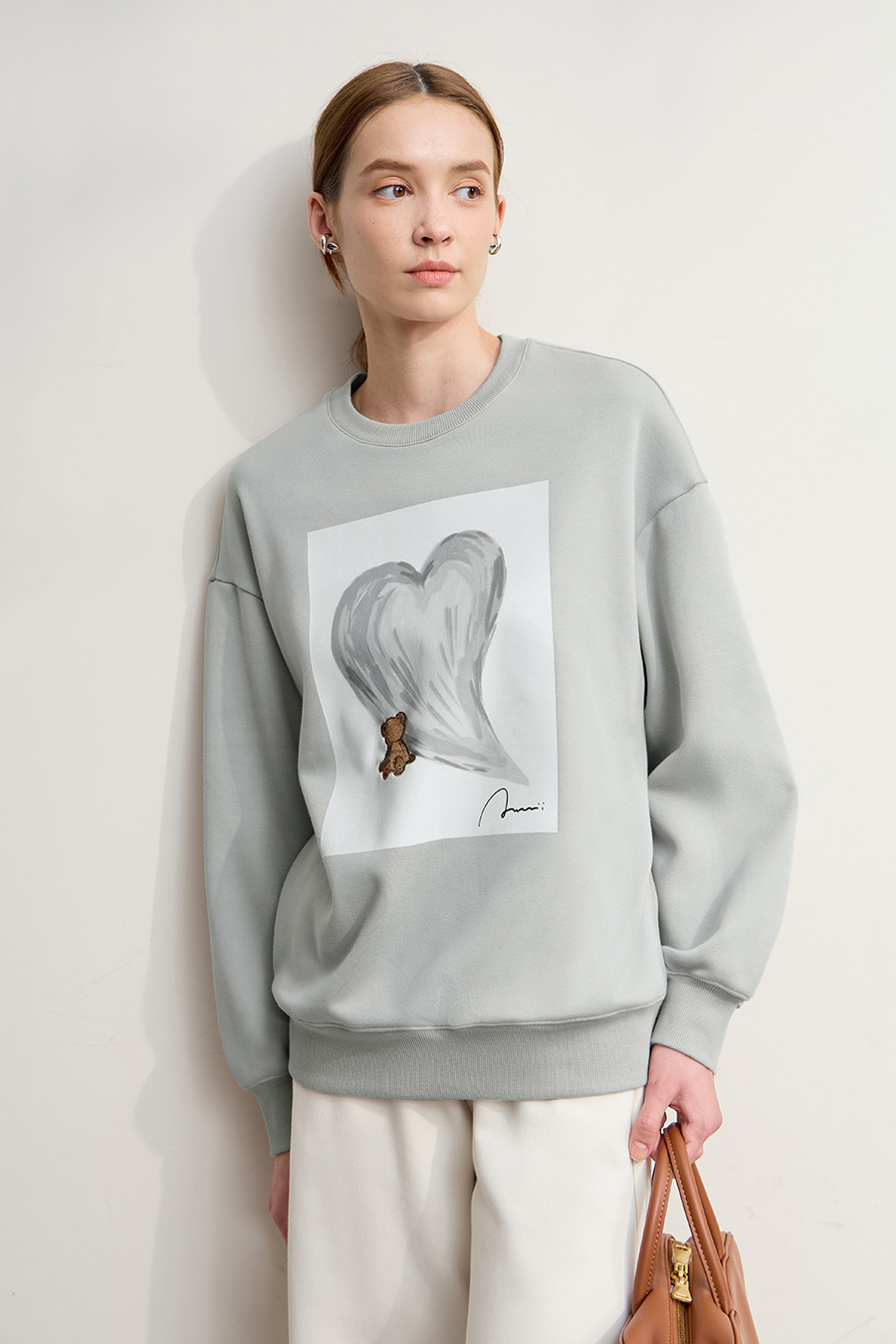 Printed Embroidery Fleece - lined Sweatshirt|AMII-AMII.com