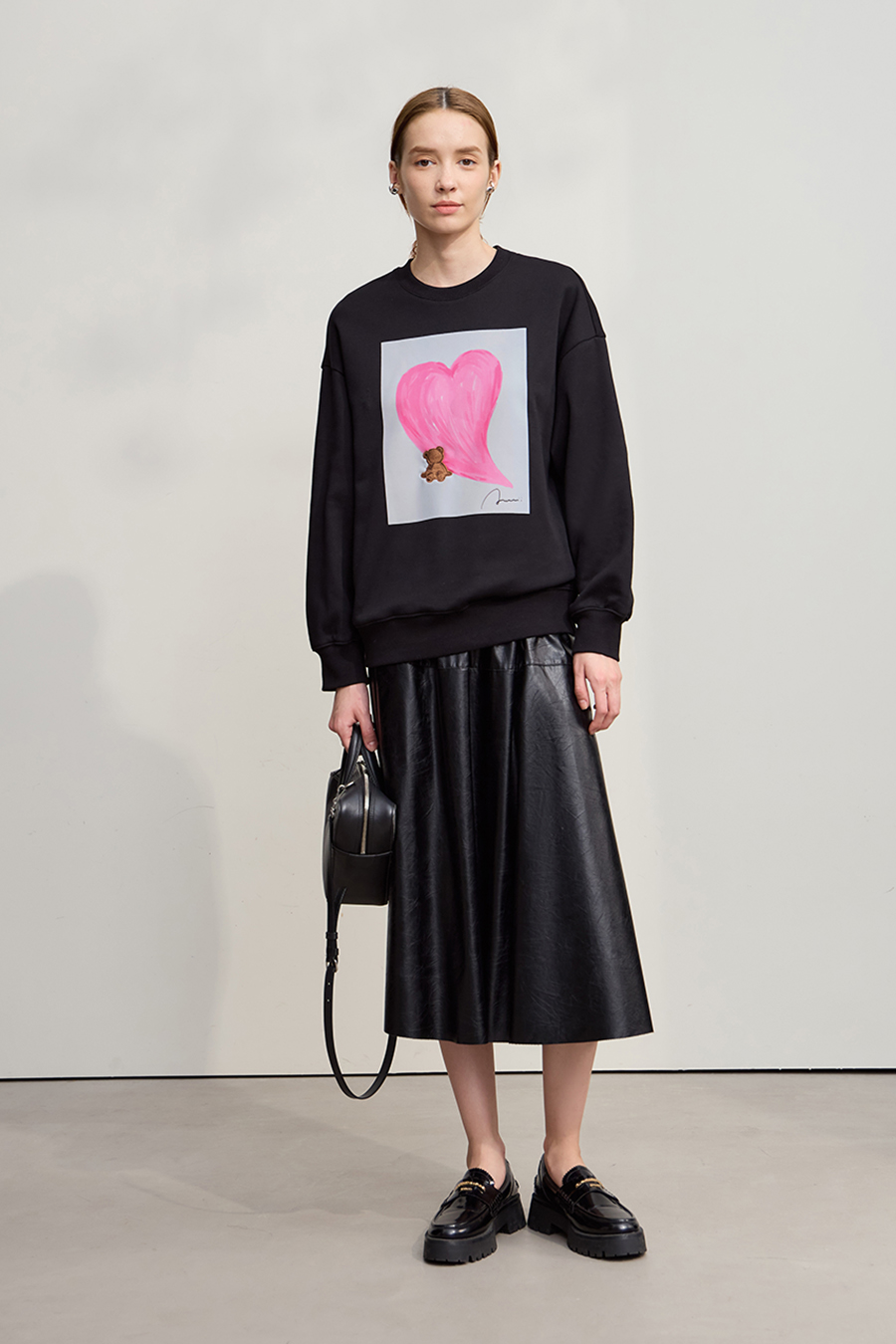 Printed Embroidery Fleece - lined Sweatshirt|AMII-AMII.com