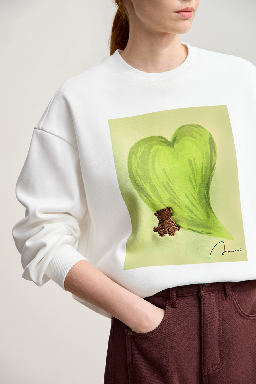 Printed Embroidery Fleece - lined Sweatshirt|AMII-AMII.com