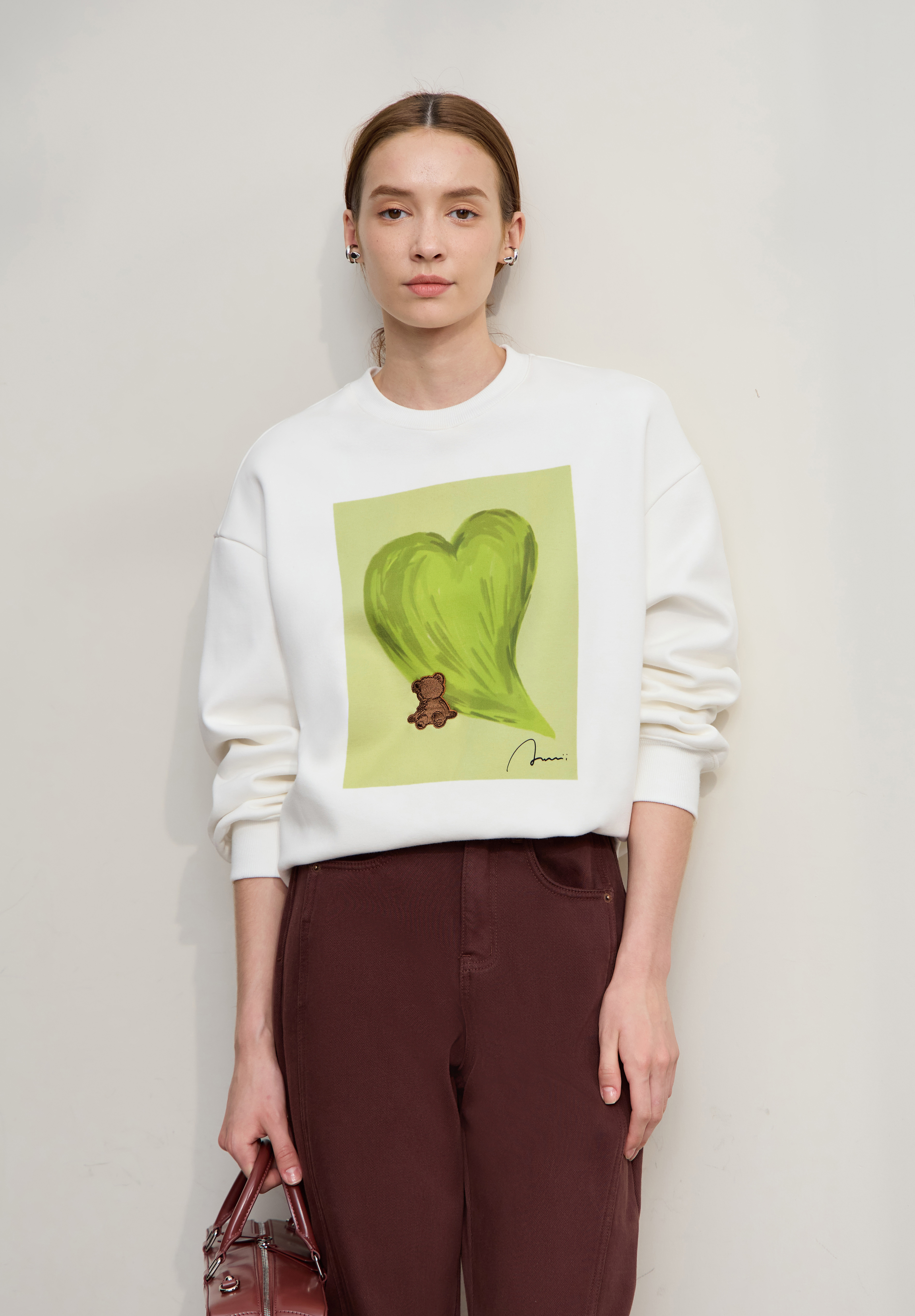 Printed Embroidery Fleece - lined Sweatshirt|AMII-AMII.com