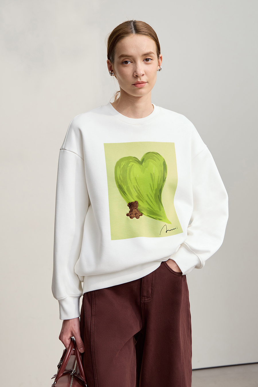Printed Embroidery Fleece - lined Sweatshirt|AMII-AMII.com