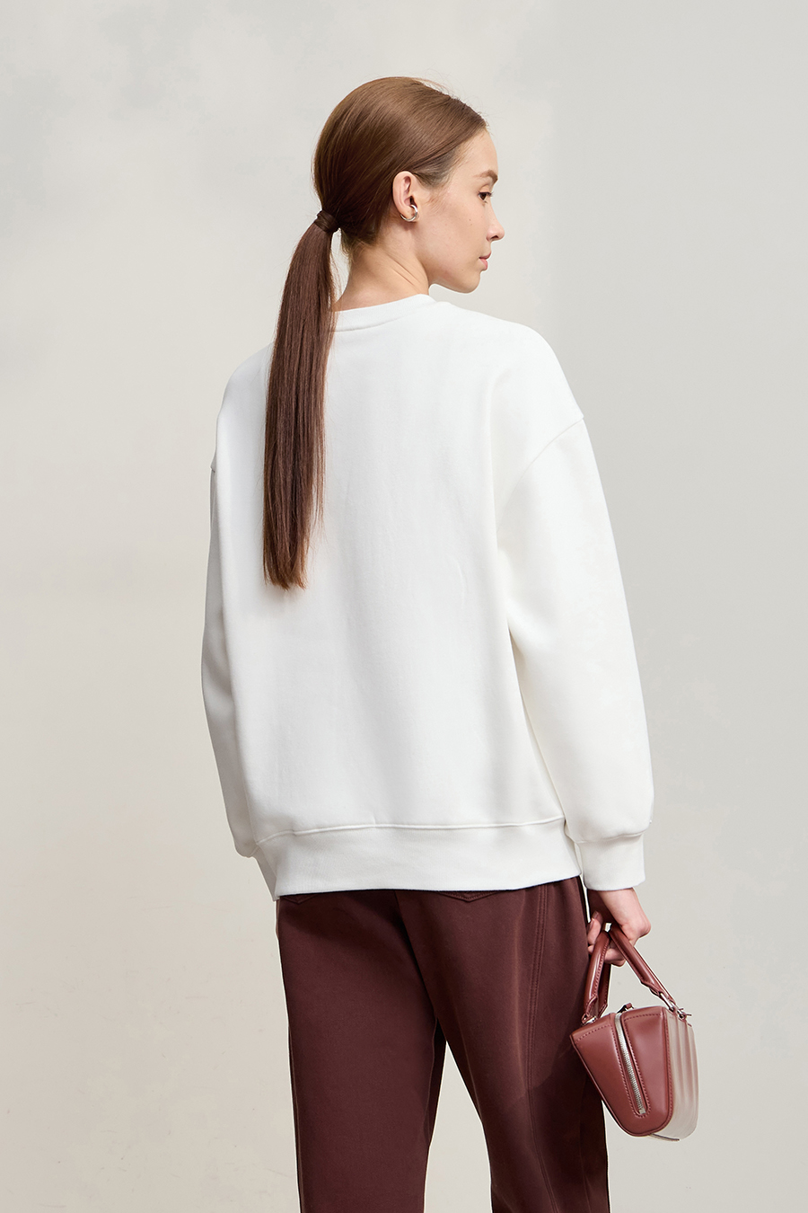 Printed Embroidery Fleece - lined Sweatshirt|AMII-AMII.com