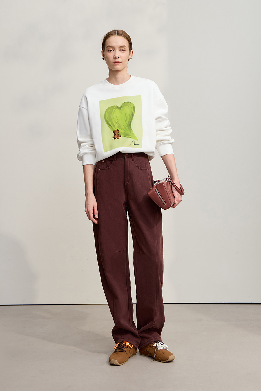 Printed Embroidery Fleece - lined Sweatshirt|AMII-AMII.com