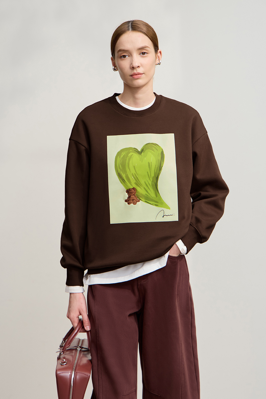 Printed Embroidery Fleece - lined Sweatshirt|AMII-AMII.com
