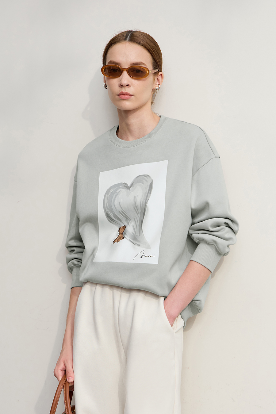 Printed Embroidery Fleece - lined Sweatshirt|AMII-AMII.com
