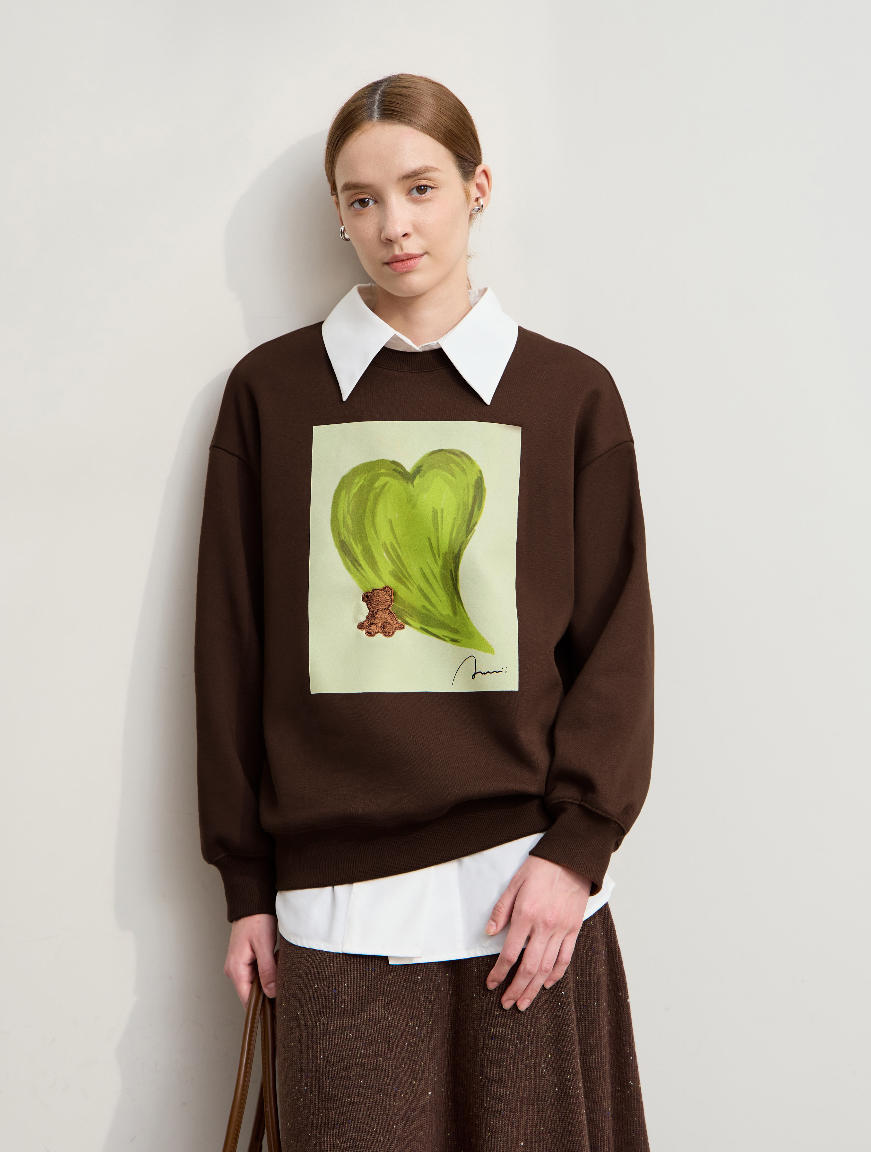 Printed Embroidery Fleece - lined Sweatshirt|AMII-AMII.com