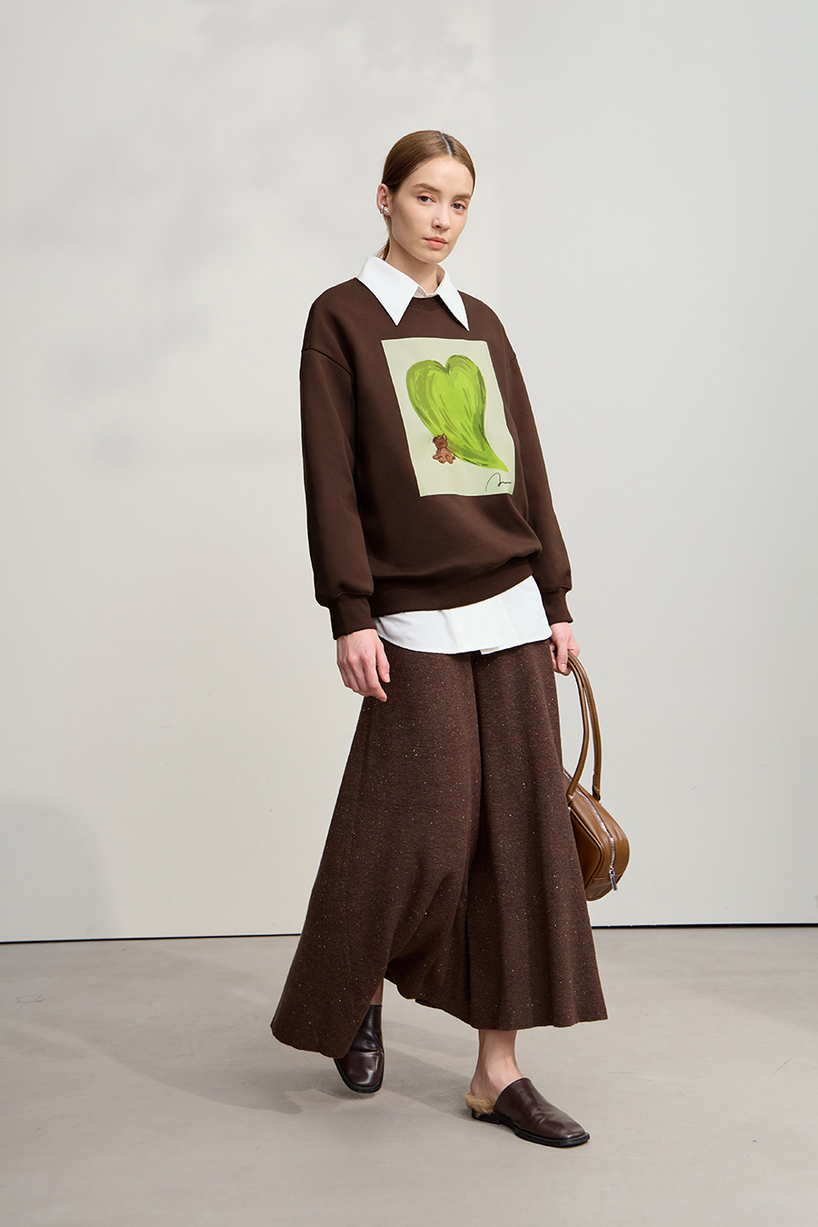 Printed Embroidery Fleece - lined Sweatshirt|AMII-AMII.com