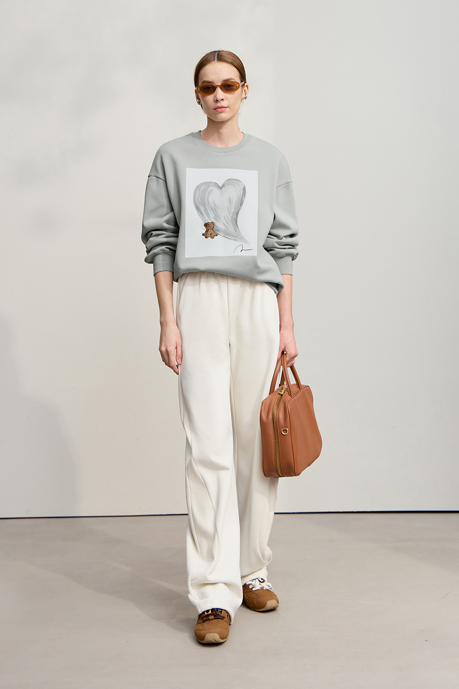 Printed Embroidery Fleece - lined Sweatshirt|AMII-AMII.com