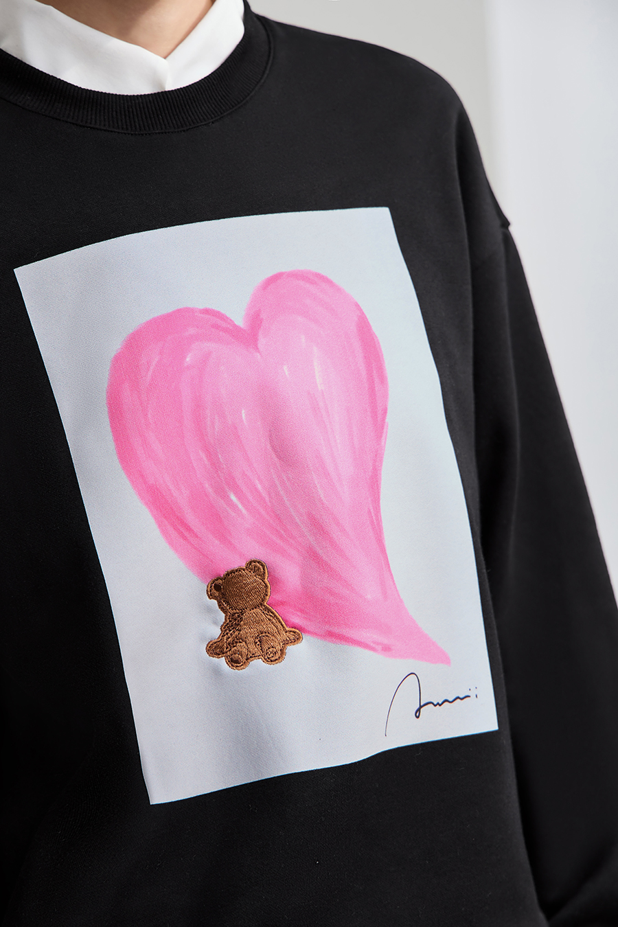 Printed Embroidery Fleece - lined Sweatshirt|AMII-AMII.com