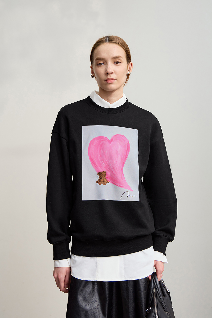 Printed Embroidery Fleece - lined Sweatshirt|AMII-AMII.com