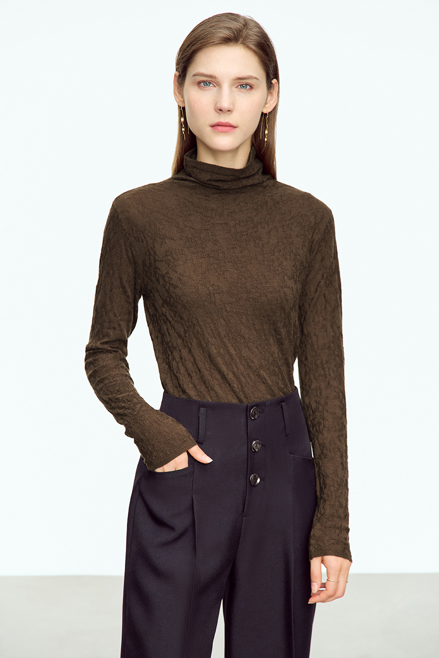 Slouchy High Neck Slim Sweater|AMII-AMII.com