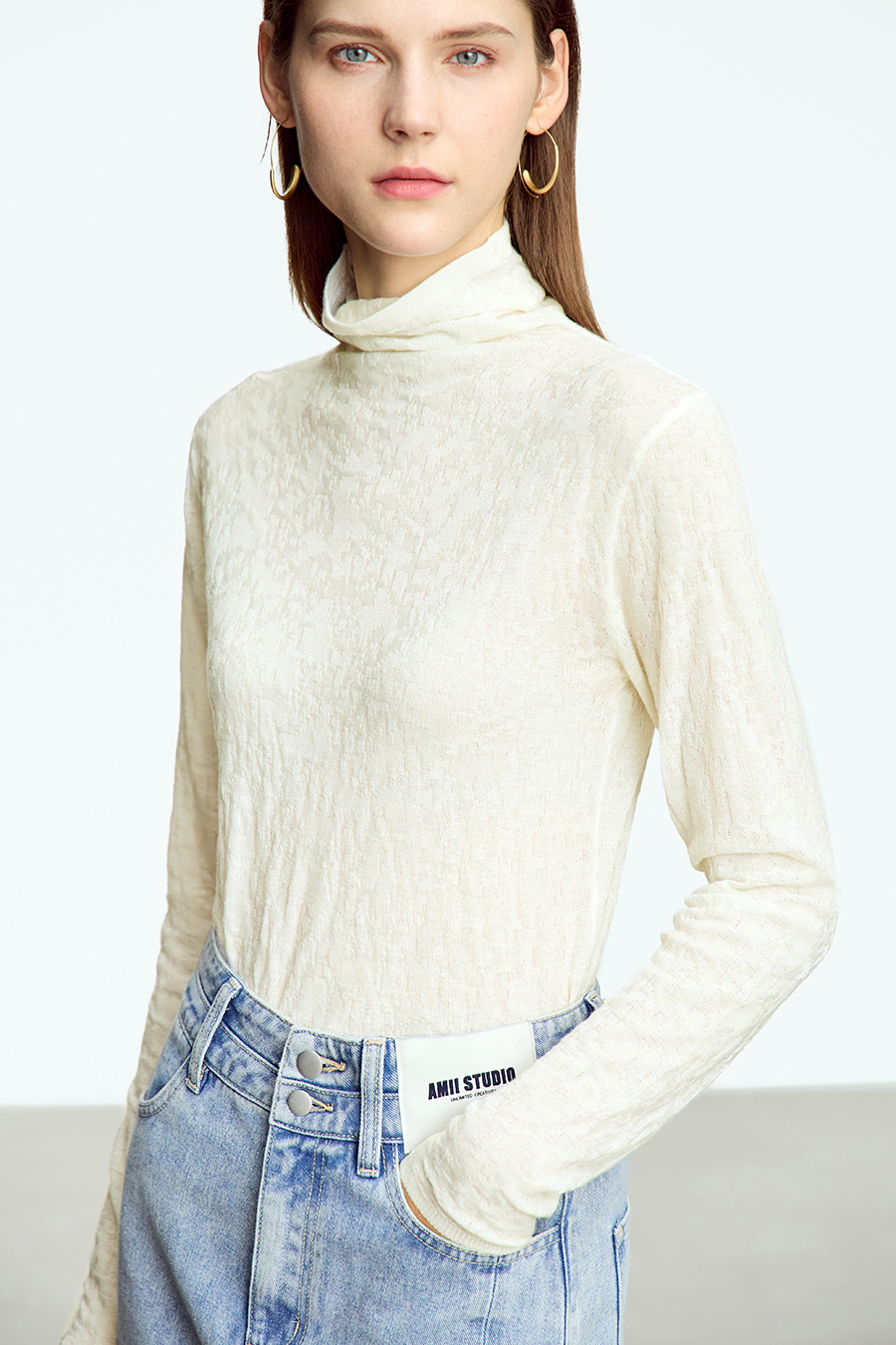Slouchy High Neck Slim Sweater|AMII-AMII.com