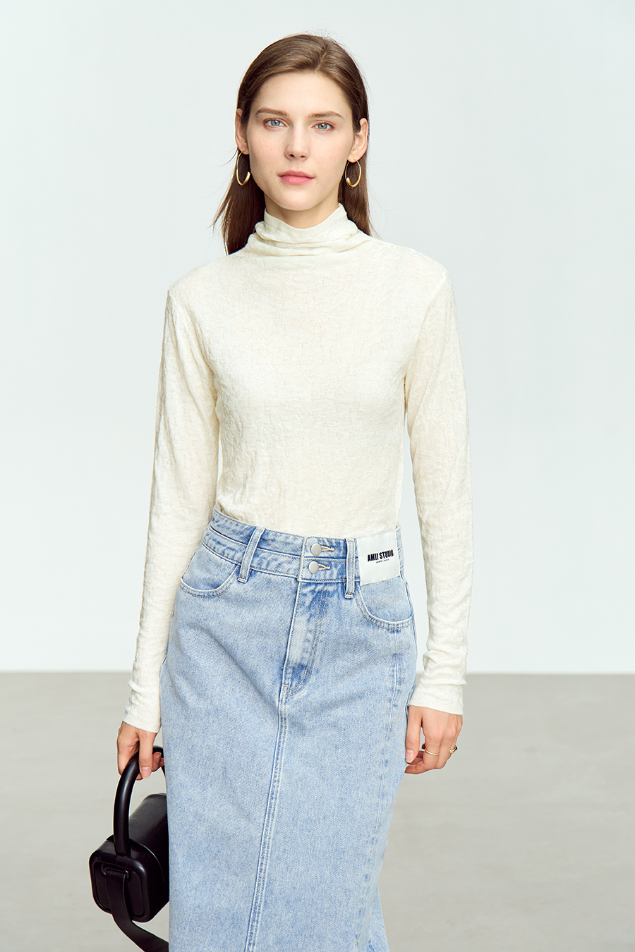 Slouchy High Neck Slim Sweater|AMII-AMII.com