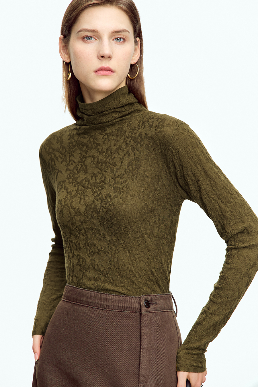 Slouchy High Neck Slim Sweater|AMII-AMII.com