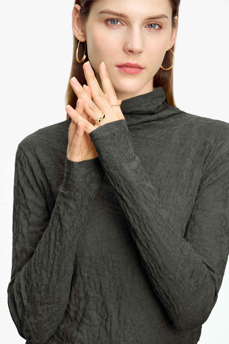 Slouchy High Neck Slim Sweater|AMII-AMII.com