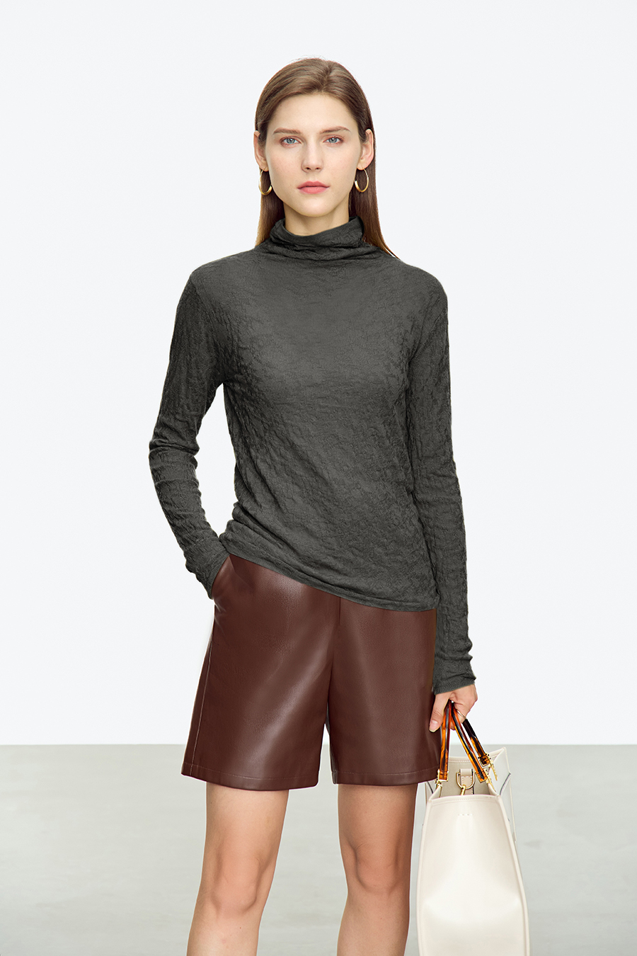 Slouchy High Neck Slim Sweater|AMII-AMII.com