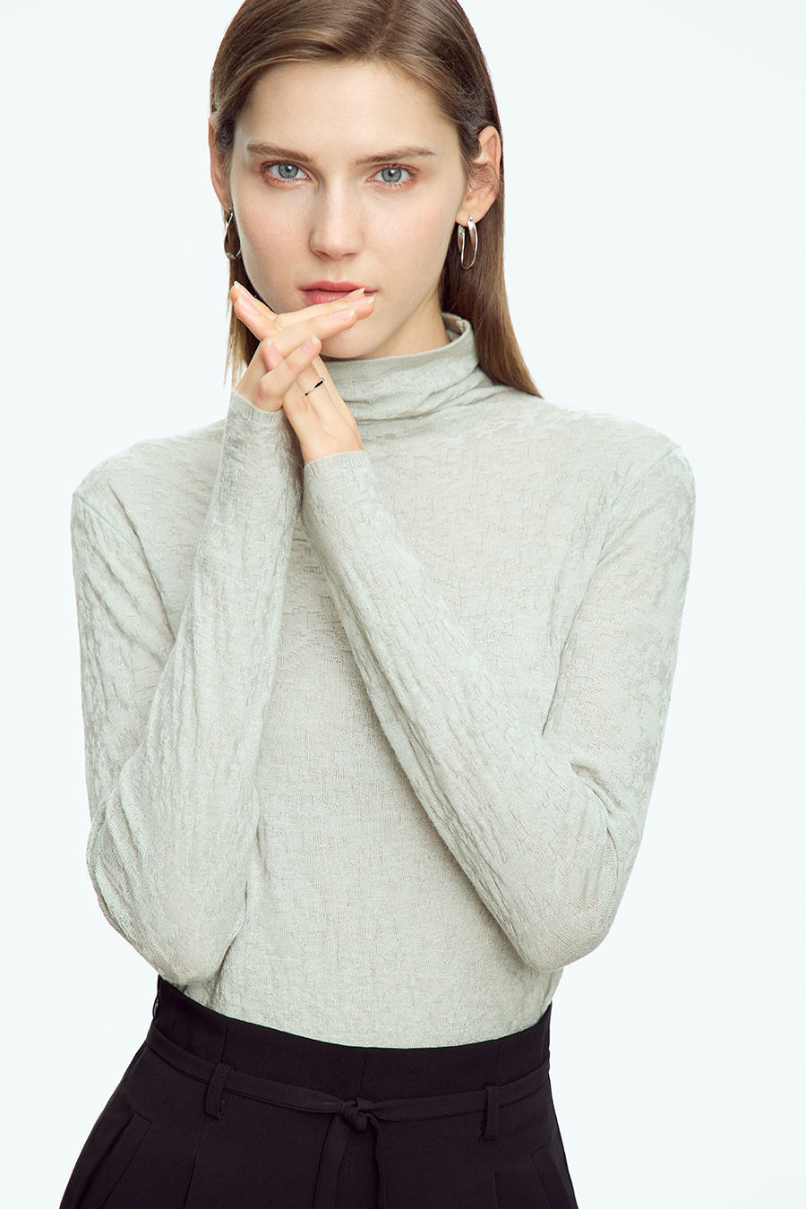 Slouchy High Neck Slim Sweater|AMII-AMII.com