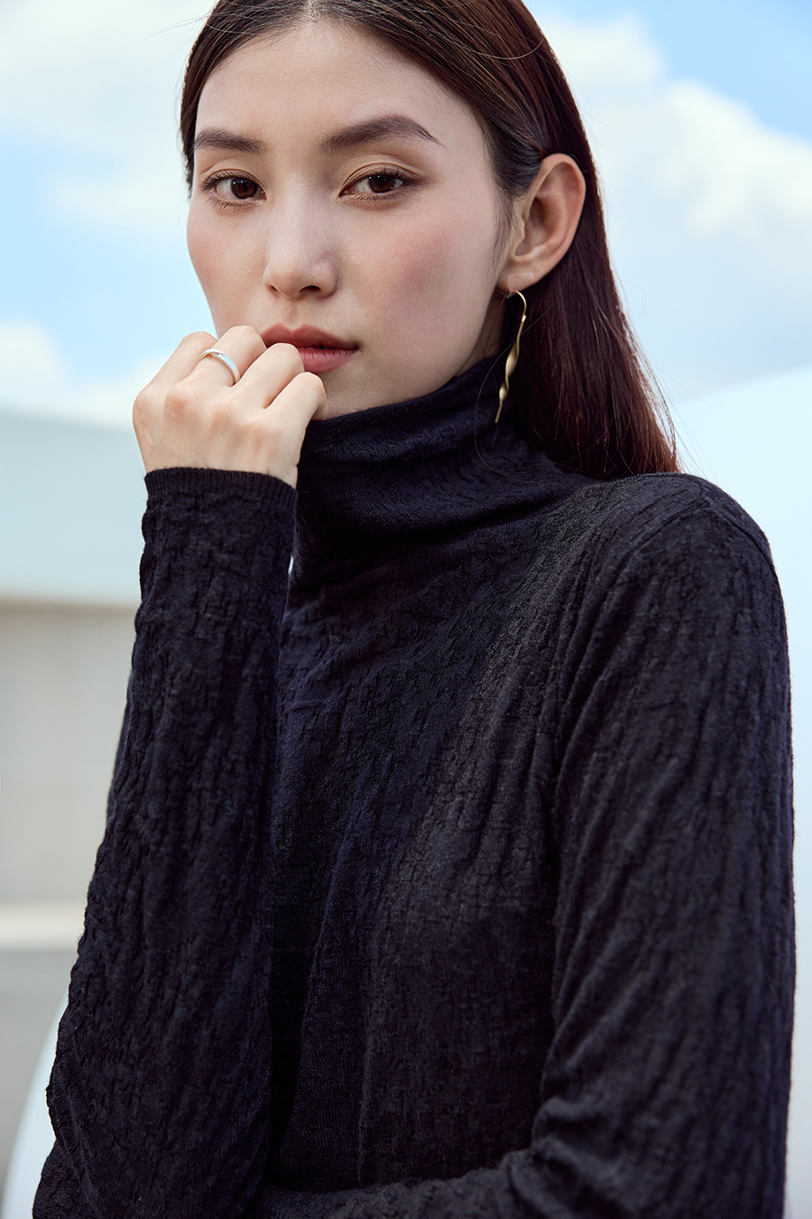 Slouchy High Neck Slim Sweater|AMII-AMII.com