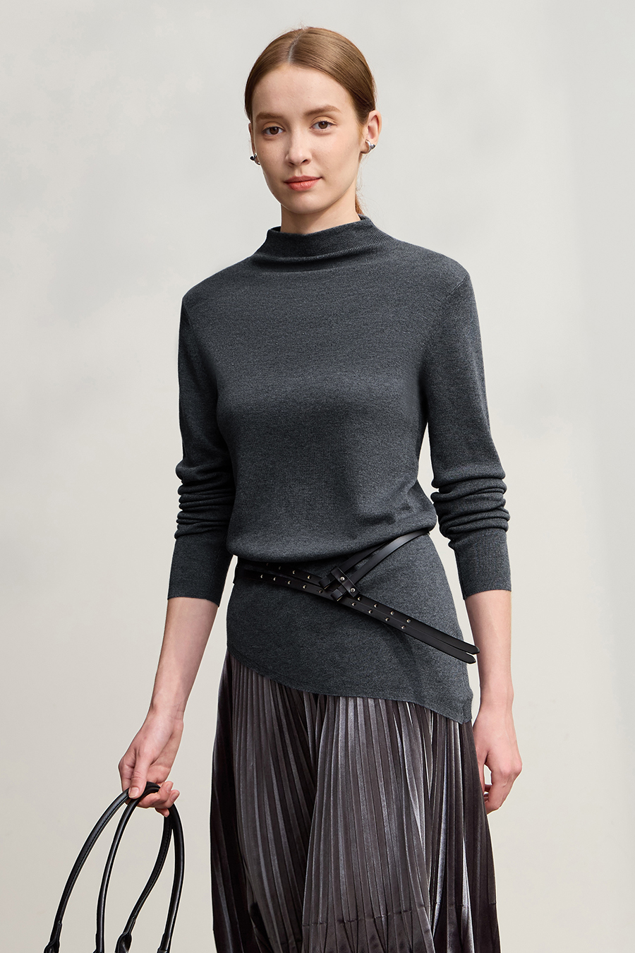 Turtleneck Asymmetric Hem Sweater|AMII-AMII.com