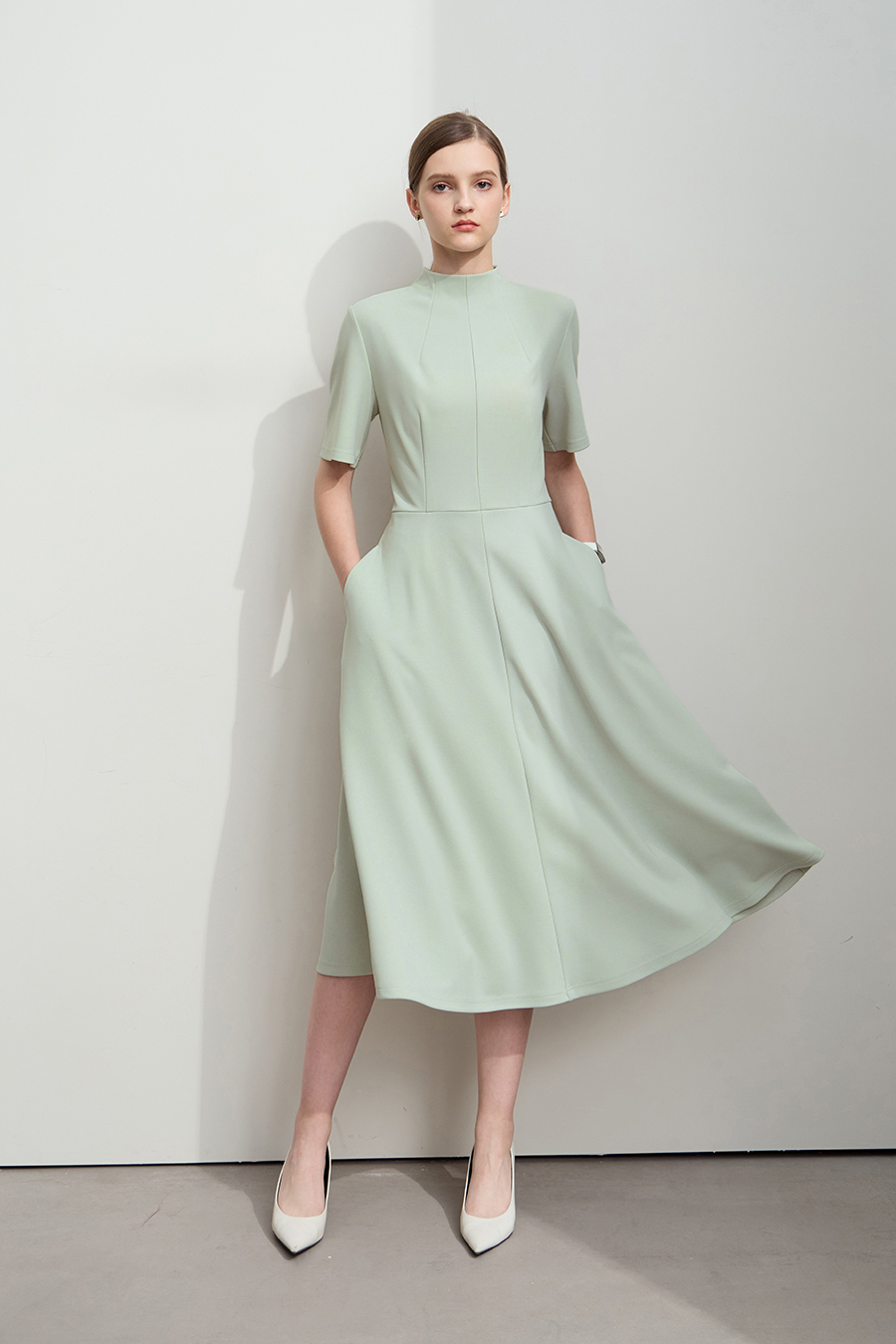 Stand Collar Waist Dress