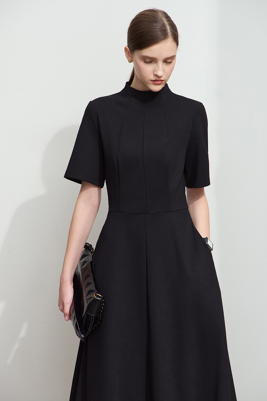 Stand Collar Waist Dress