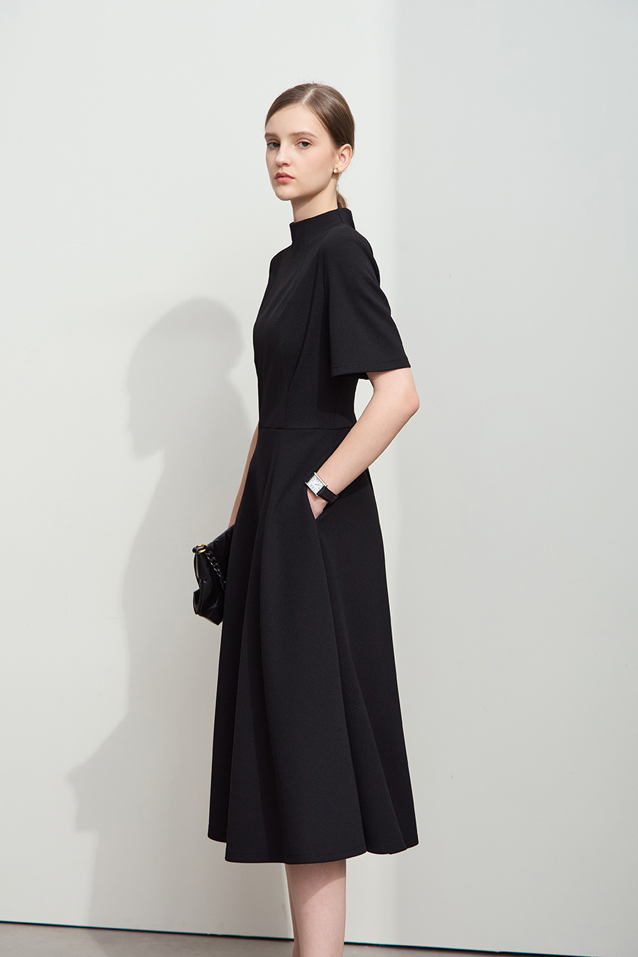 Stand Collar Waist Dress