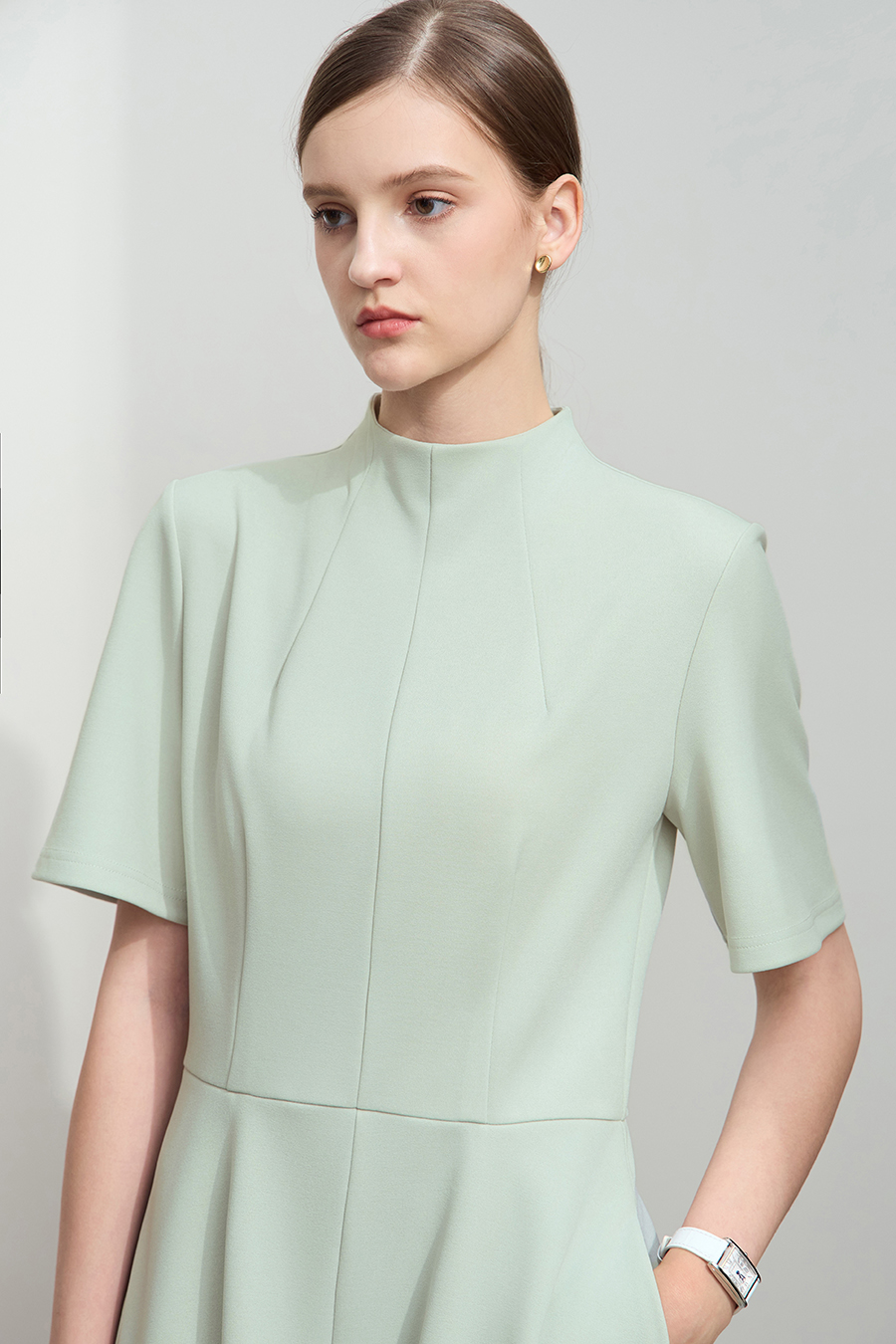 Stand Collar Waist Dress