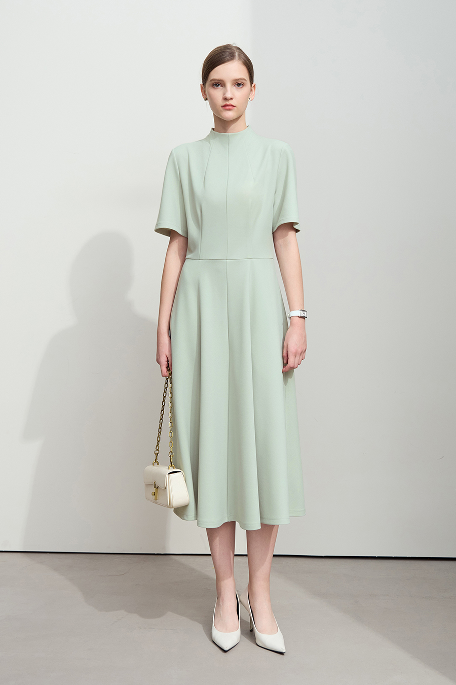 Stand Collar Waist Dress