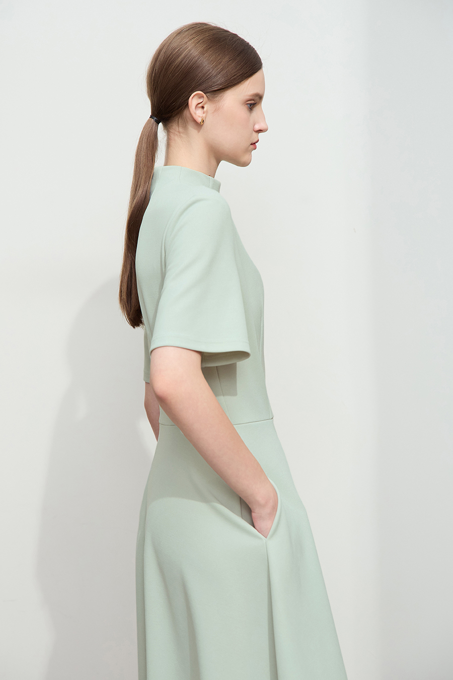 Stand Collar Waist Dress