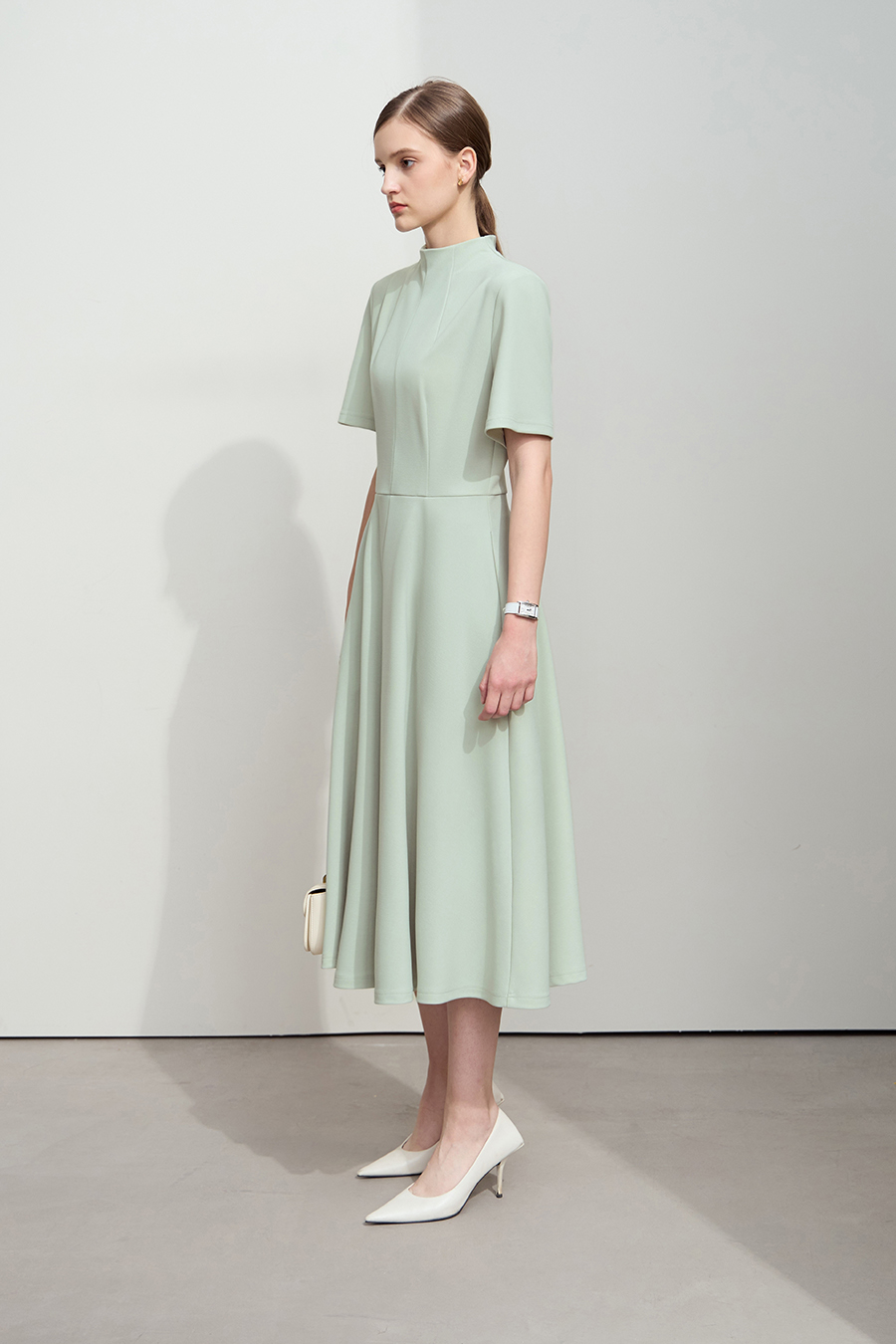 Stand Collar Waist Dress