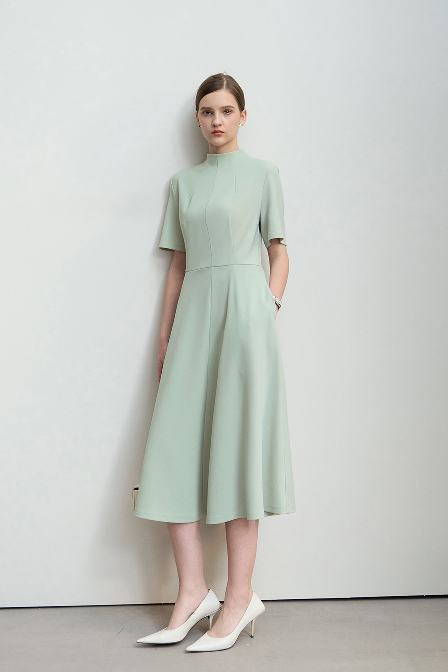 Stand Collar Waist Dress