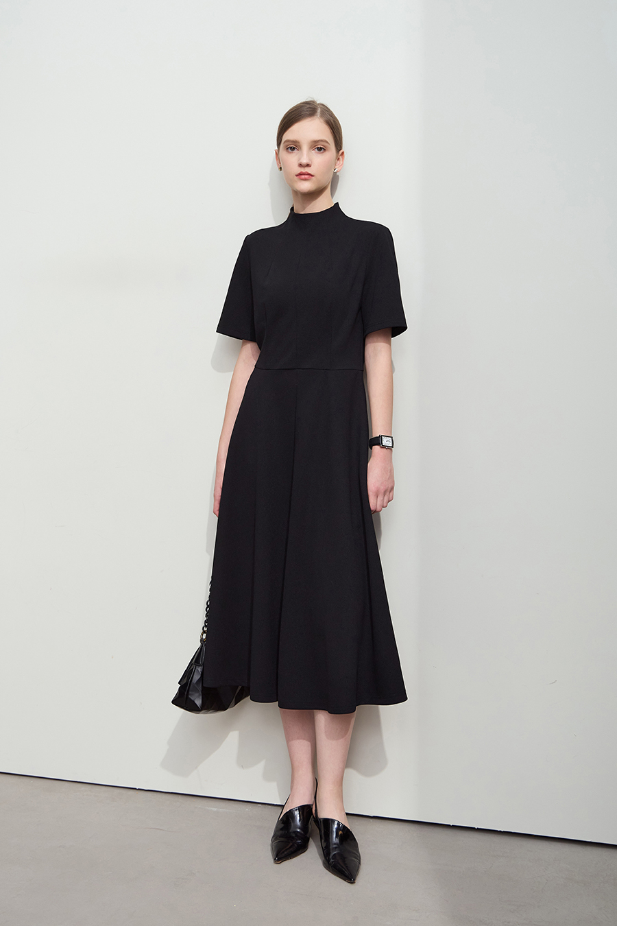 Stand Collar Waist Dress