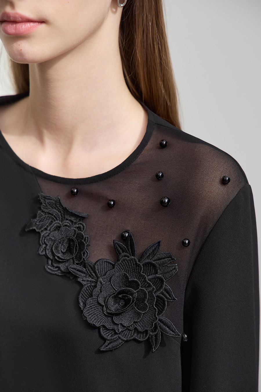 3D Floral Beaded Chiffon Blouse