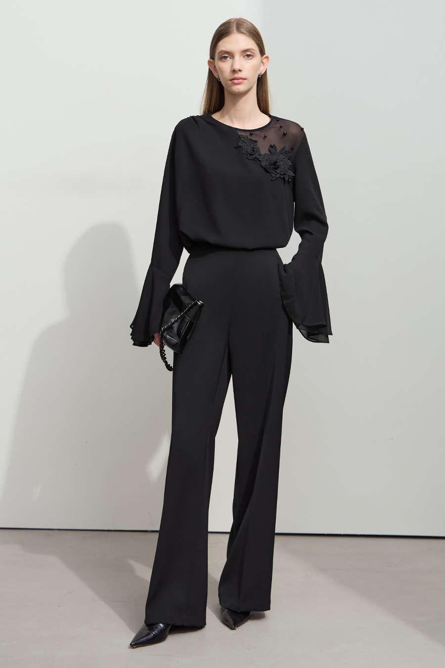 3D Floral Beaded Chiffon Blouse