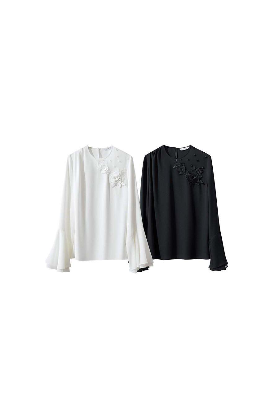 3D Floral Beaded Chiffon Blouse
