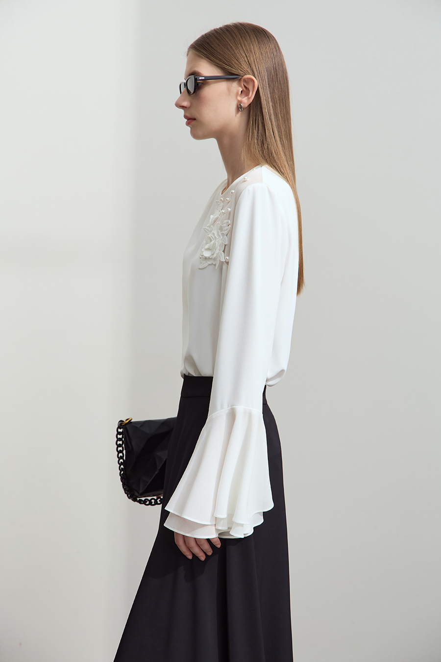 3D Floral Beaded Chiffon Blouse