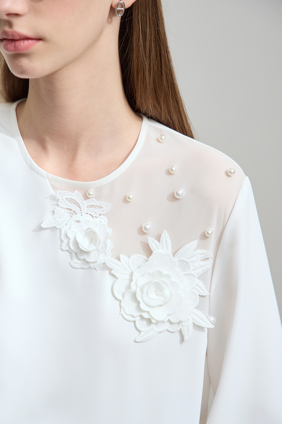 3D Floral Beaded Chiffon Blouse