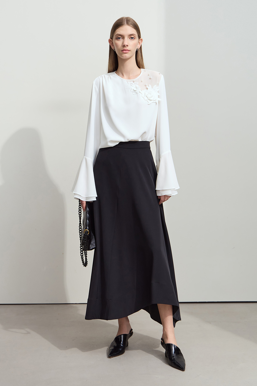 3D Floral Beaded Chiffon Blouse