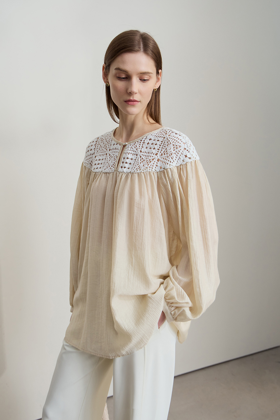 Crochet Lace Chiffon Blouse