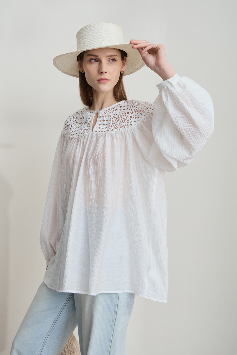 Crochet Lace Chiffon Blouse