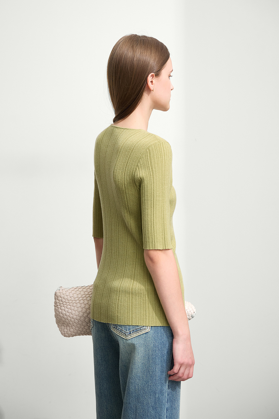 Droplet Neck Mid-sleeve Knit Top