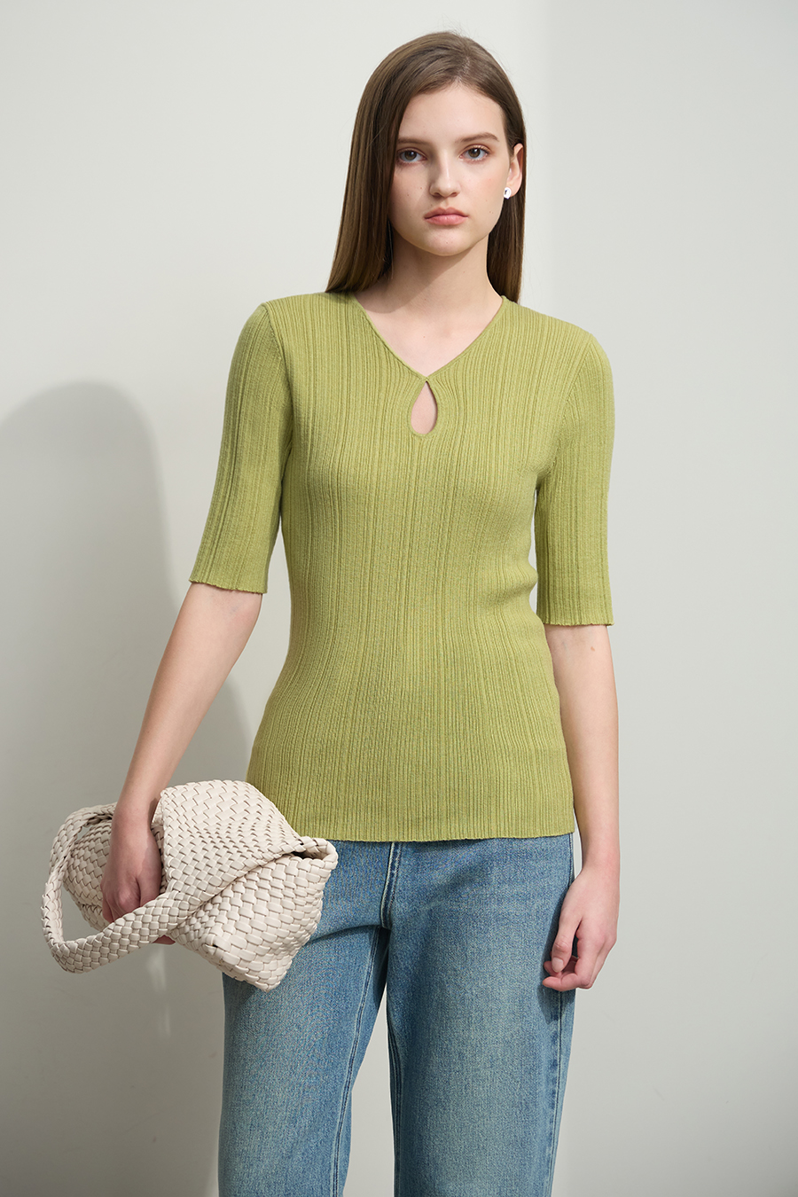 Droplet Neck Mid-sleeve Knit Top