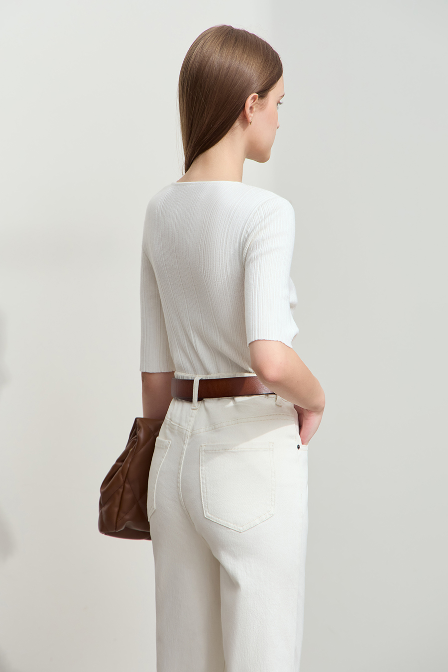 Droplet Neck Mid-sleeve Knit Top