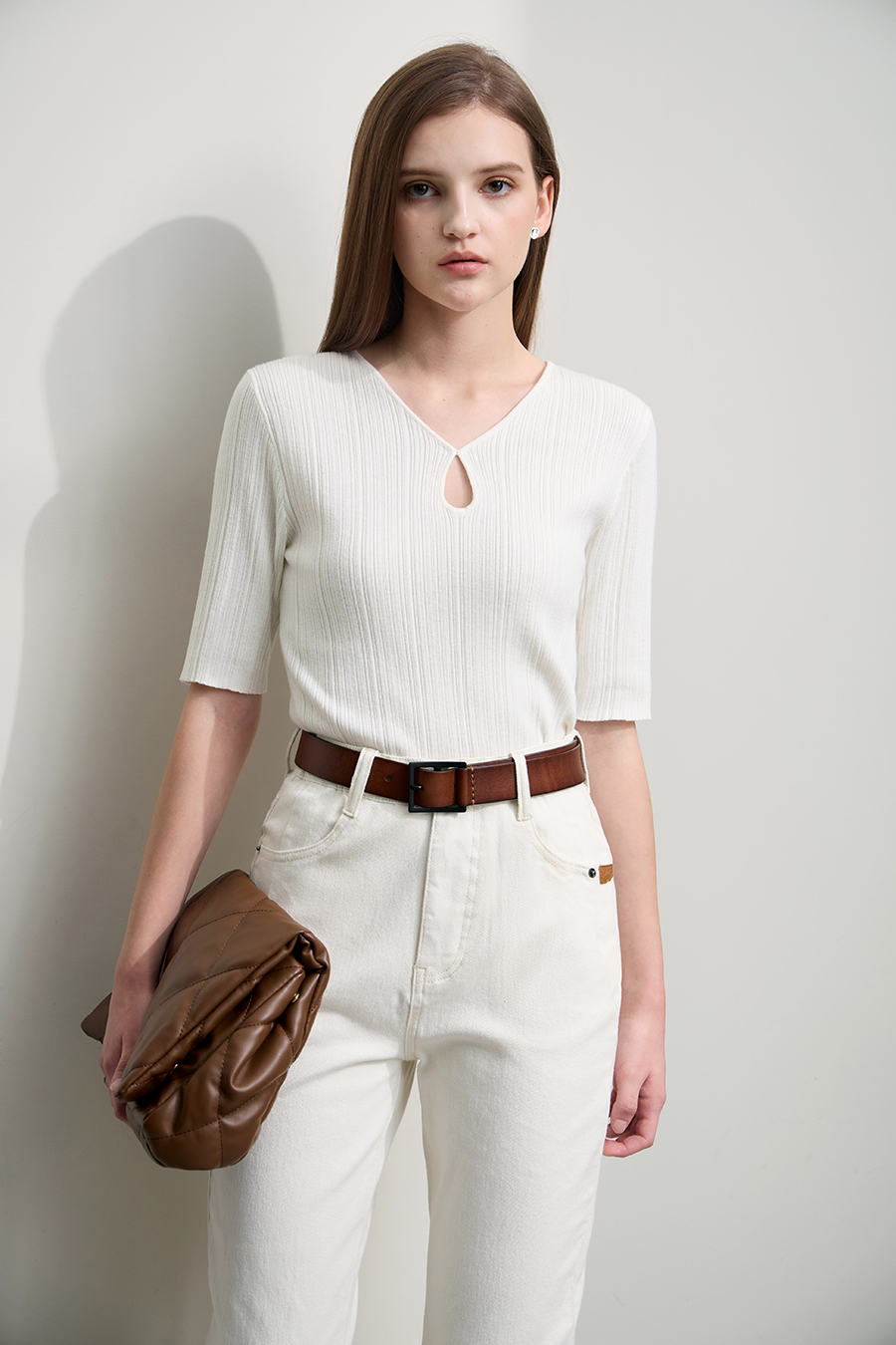 Droplet Neck Mid-sleeve Knit Top