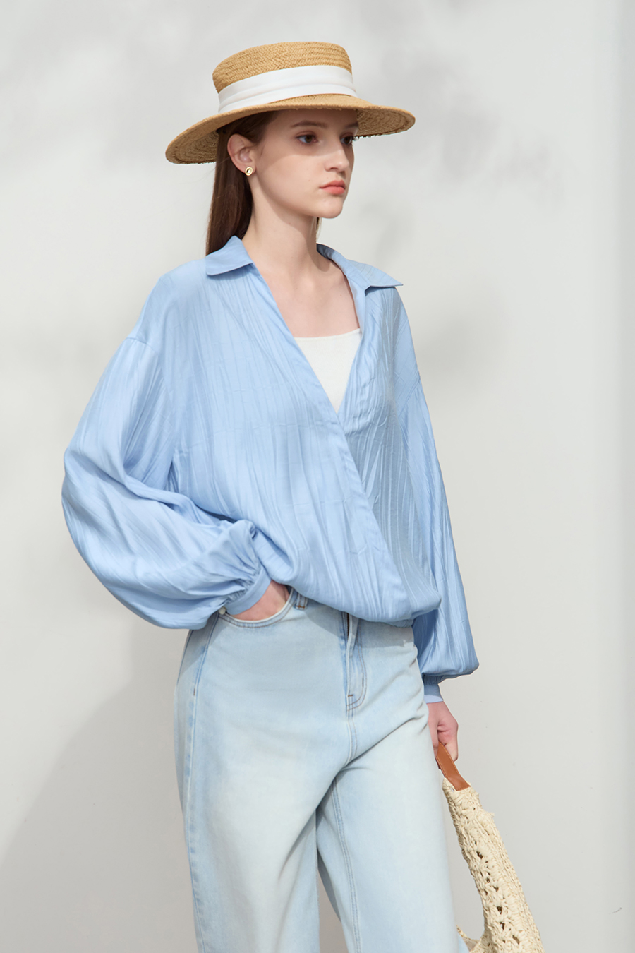 Pleated Textured Chiffon Blouse