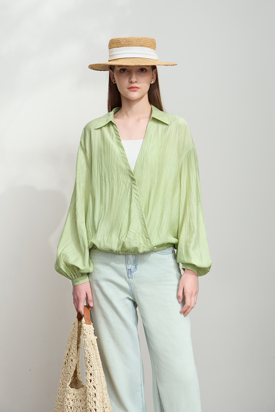 Pleated Textured Chiffon Blouse