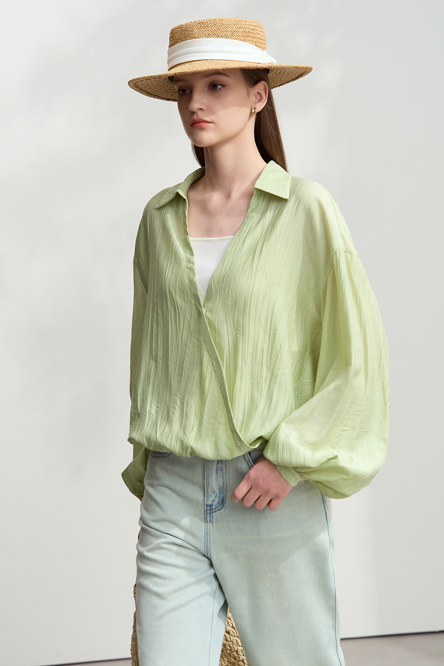 Pleated Textured Chiffon Blouse
